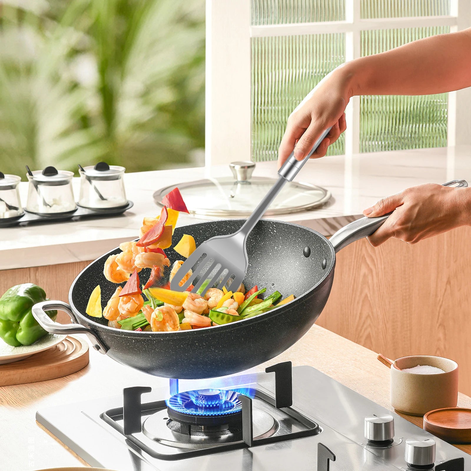 5/10Pcs Kitchen Cookware Cooking Utensils Set Stainless Steel Shovel Soup Spoon Utensils Dinnerware Cooking Tool Kitchen Gadgets