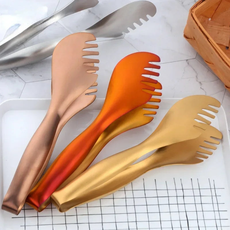 Kitchen Utensils, 1Pc Stainless Steel Food Tongs, Golden Bread Clamp, Salad Clip, Baking Pastry, BBQ Buffet Tongs, Cook