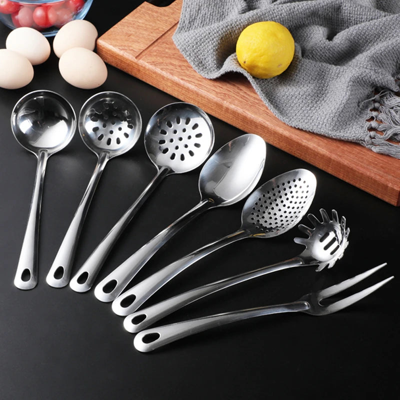 Stainless Steel Kitchen Cooking Pots Spatula Spoon Kitchenware Food Serving Tableware Rice Soup Scoop Colander Home Utensils