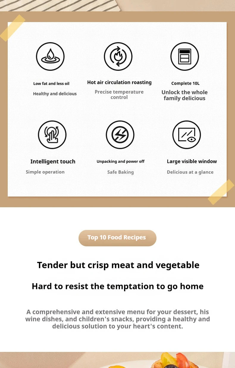 1350W 12L Air Fryer Oven - Multi-Functional Large Capacity, Oil-Free Health, Digital Touchscreen, Home Use, Easy Clean