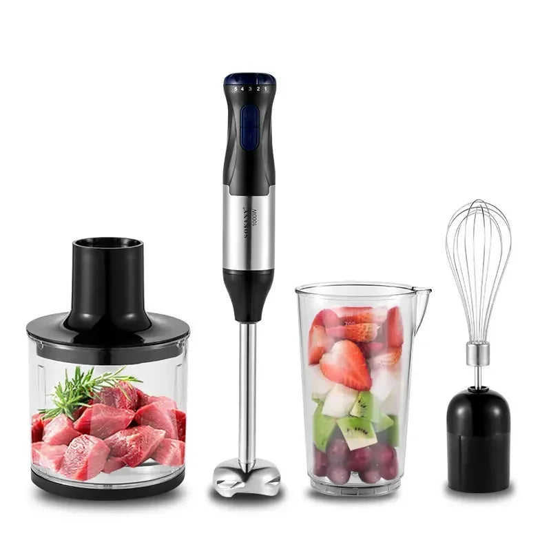 Immersion Blender Handheld  4 in 1, 1000W 5 Speed Electric Steel Mixer Stick Kitchen Gadget for Baby Food, Soup, Meat Mincing