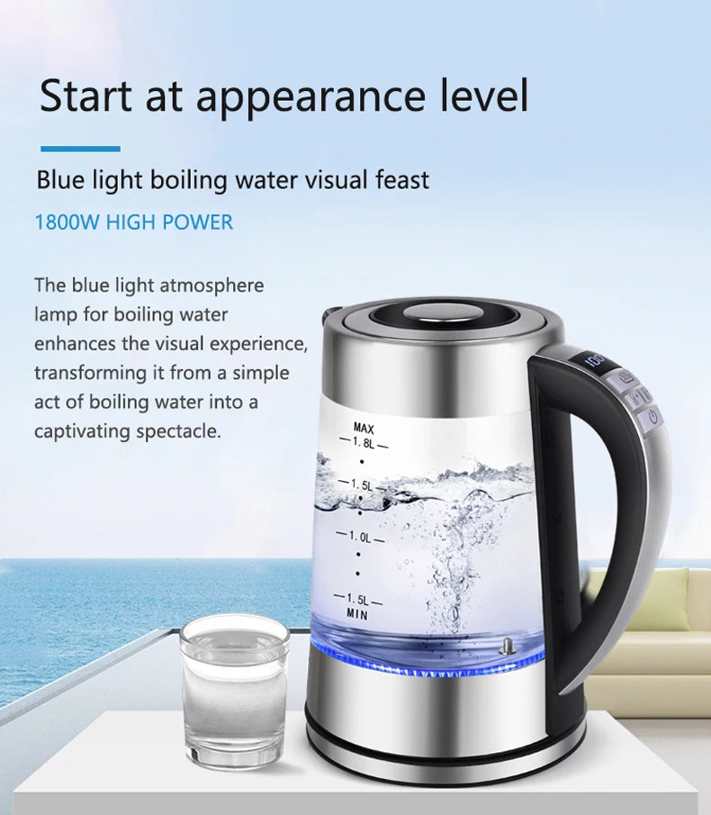 Smart Thermostatic Glass Electric Kettle 1.8L Capacity Automatic Thermostat Suitable for Home, Office, Hotel