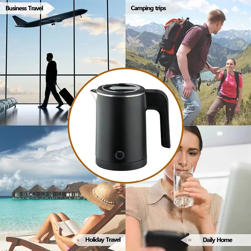 Travel Electric Kettle 500ML Stainless Steel Portable Water Boiler for Tea Coffee Home Office Camping Kitchen Smart Kettle