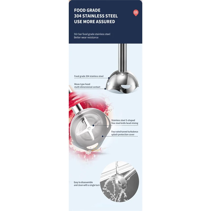 AC39-Electric Food Processor Blender Multi-Speed Immersion Hand Blender For Kitchen Mixing Smoothies Soups 1000W EU Plug