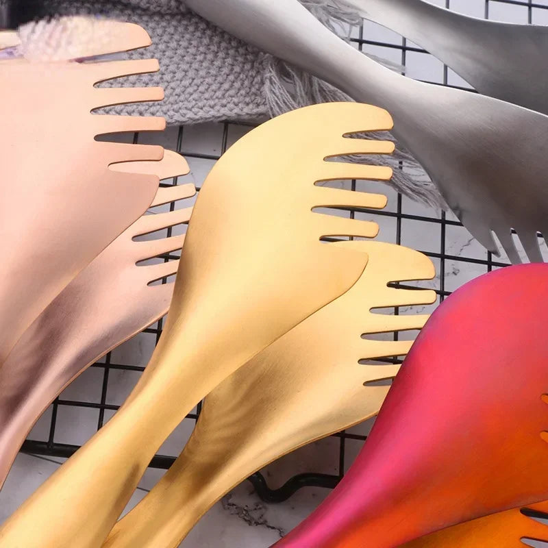 Kitchen Utensils, 1Pc Stainless Steel Food Tongs, Golden Bread Clamp, Salad Clip, Baking Pastry, BBQ Buffet Tongs, Cook