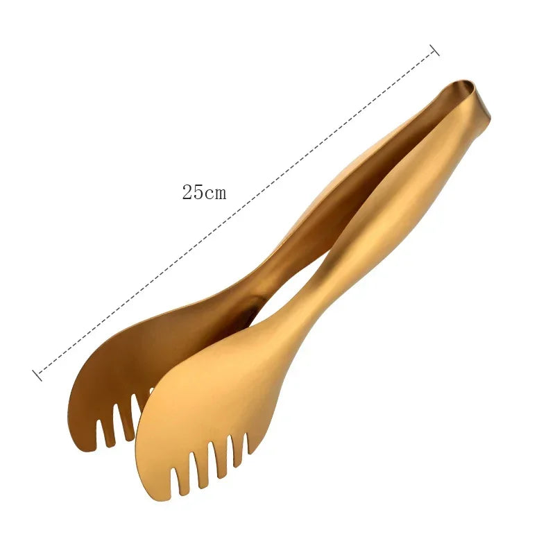 Kitchen Utensils, 1Pc Stainless Steel Food Tongs, Golden Bread Clamp, Salad Clip, Baking Pastry, BBQ Buffet Tongs, Cook