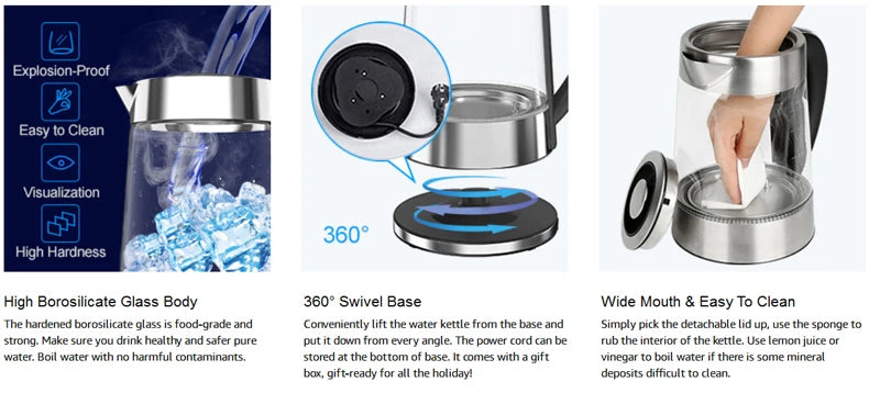 Smart Thermostatic Glass Electric Kettle 1.8L Capacity Automatic Thermostat Suitable for Home, Office, Hotel