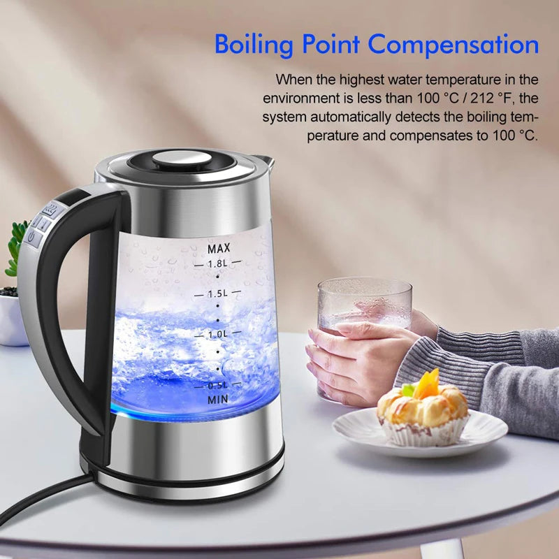 Smart Thermostatic Glass Electric Kettle 1.8L Capacity Automatic Thermostat Suitable for Home, Office, Hotel