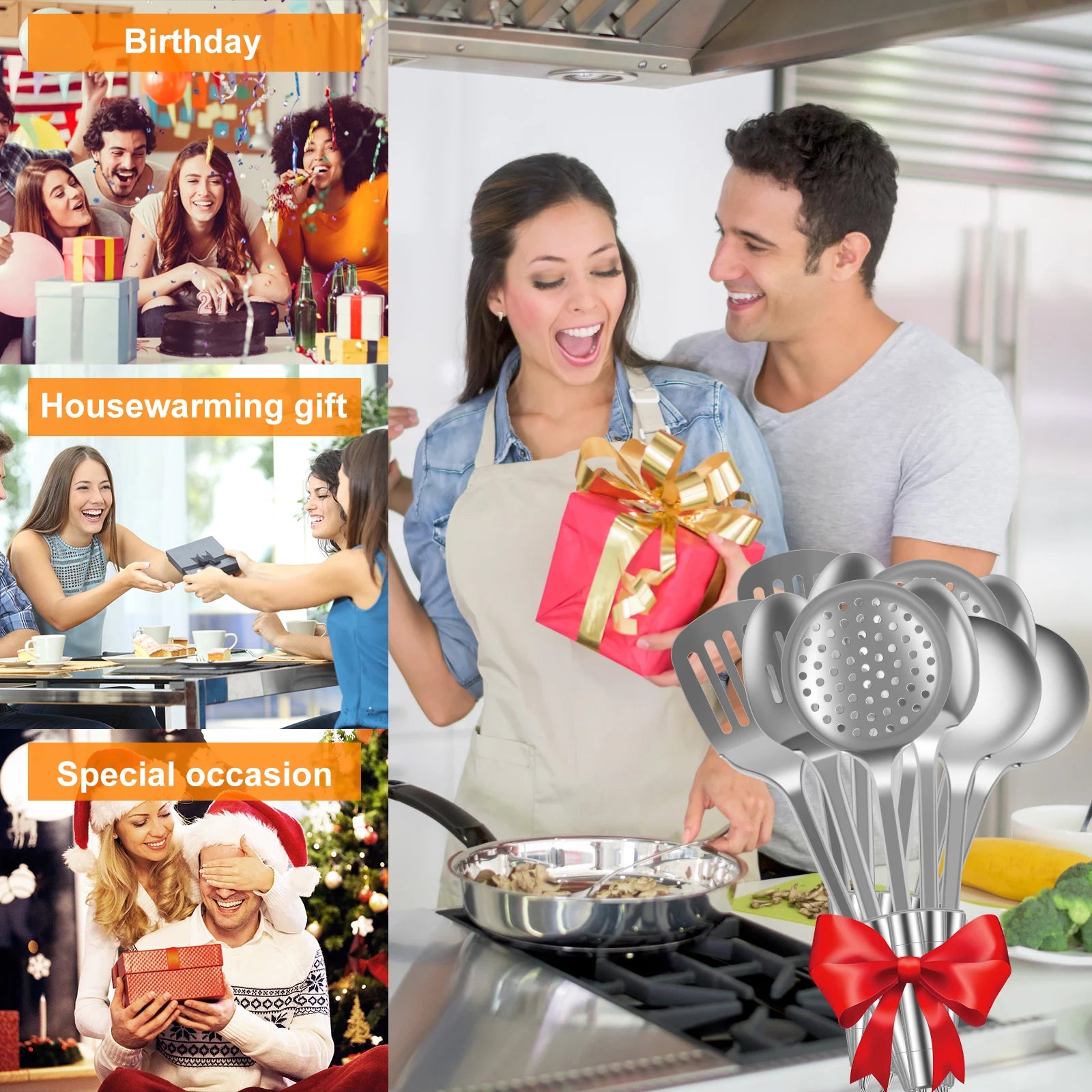 5/10Pcs Kitchen Cookware Cooking Utensils Set Stainless Steel Shovel Soup Spoon Utensils Dinnerware Cooking Tool Kitchen Gadgets