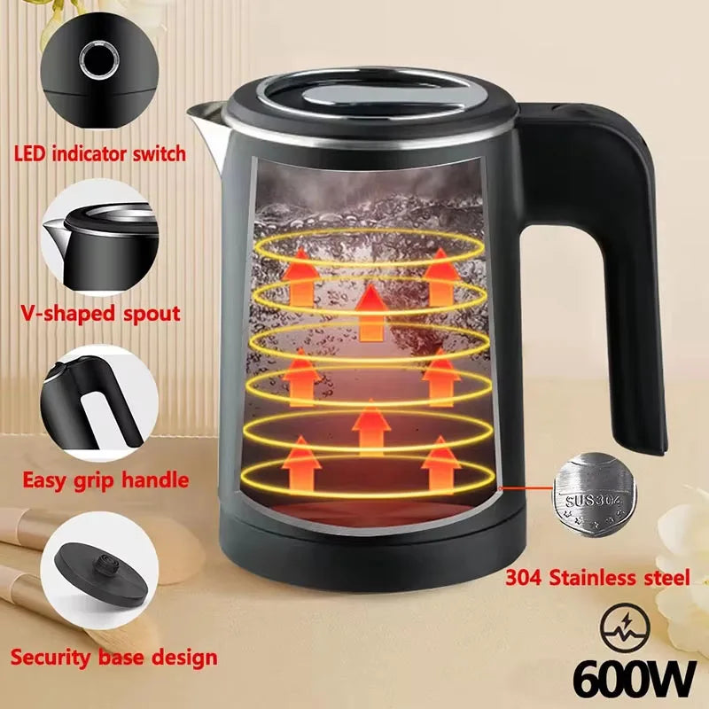 2025 New 500ml Electric Kettle Stainless Steel Portable Smart Kettle Anti-burning Dry Boil Travel Home Office Kitchen Appliance.