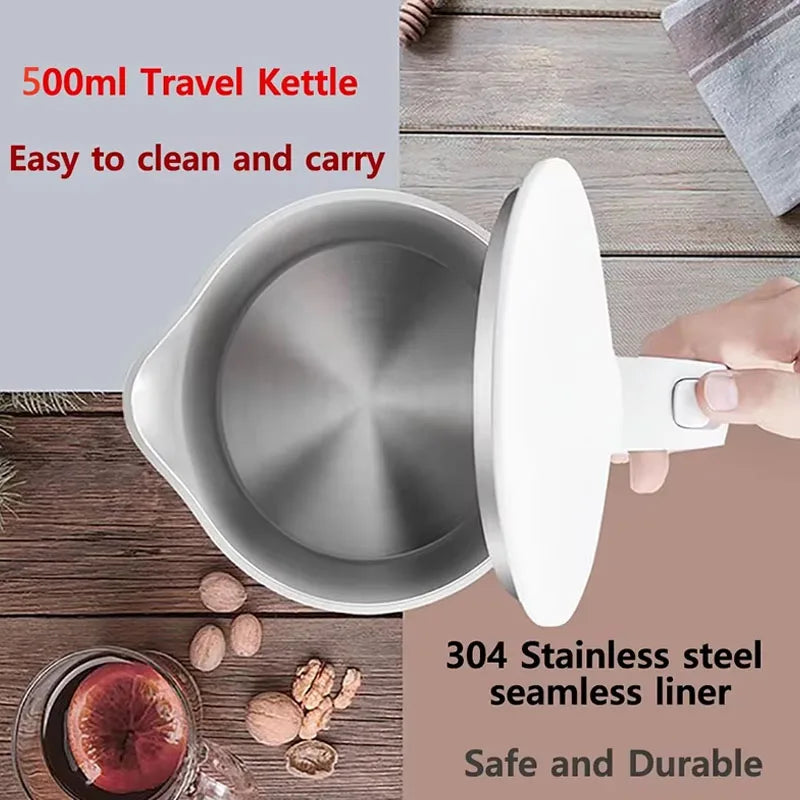 2025 New 500ml Electric Kettle Stainless Steel Portable Smart Kettle Anti-burning Dry Boil Travel Home Office Kitchen Appliance.