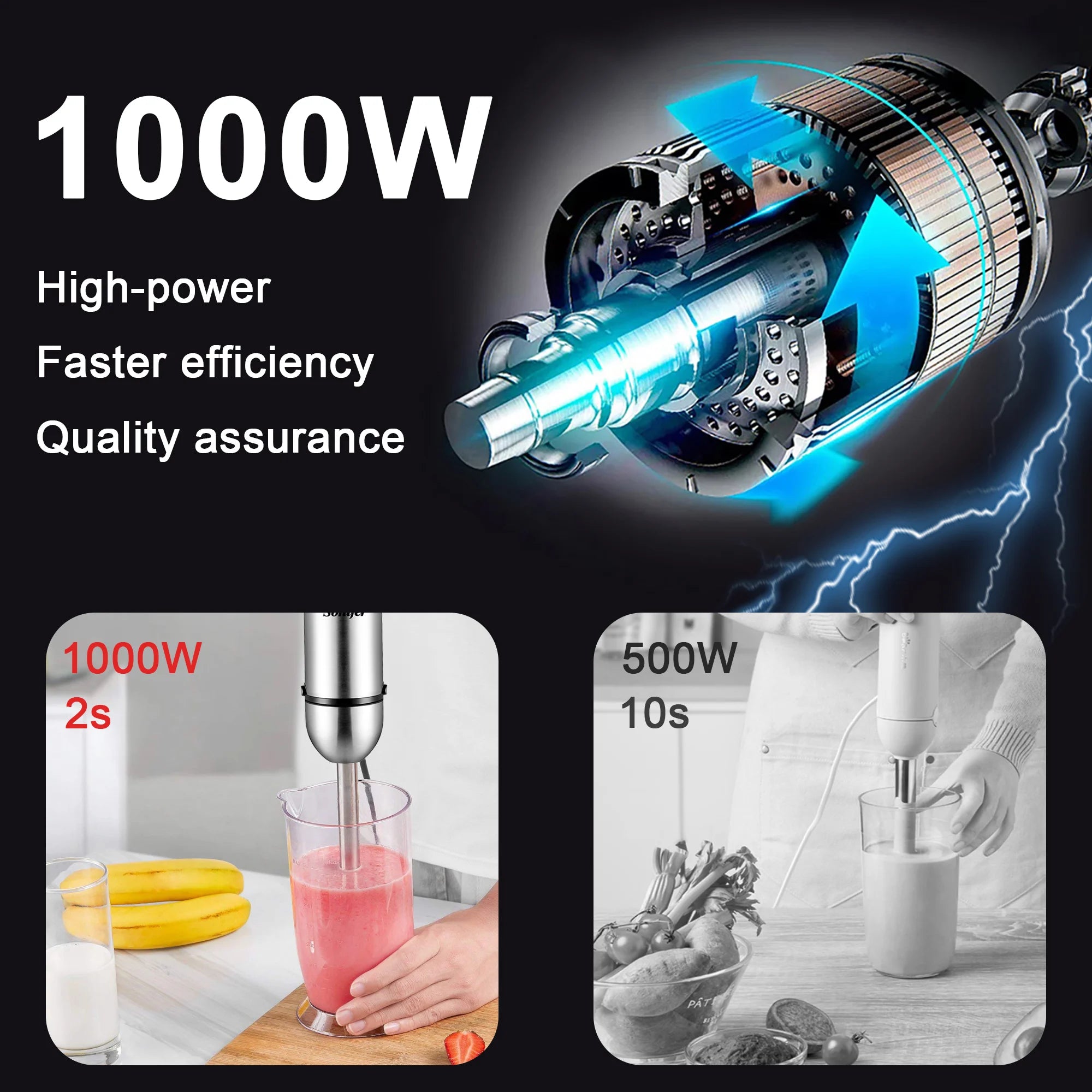 1000W Hand Blender Immersion Electric Food Mixer Ice Crushing Kitchen Vegetable Meat Grinder Chopper Fruit Stirring Sonifer