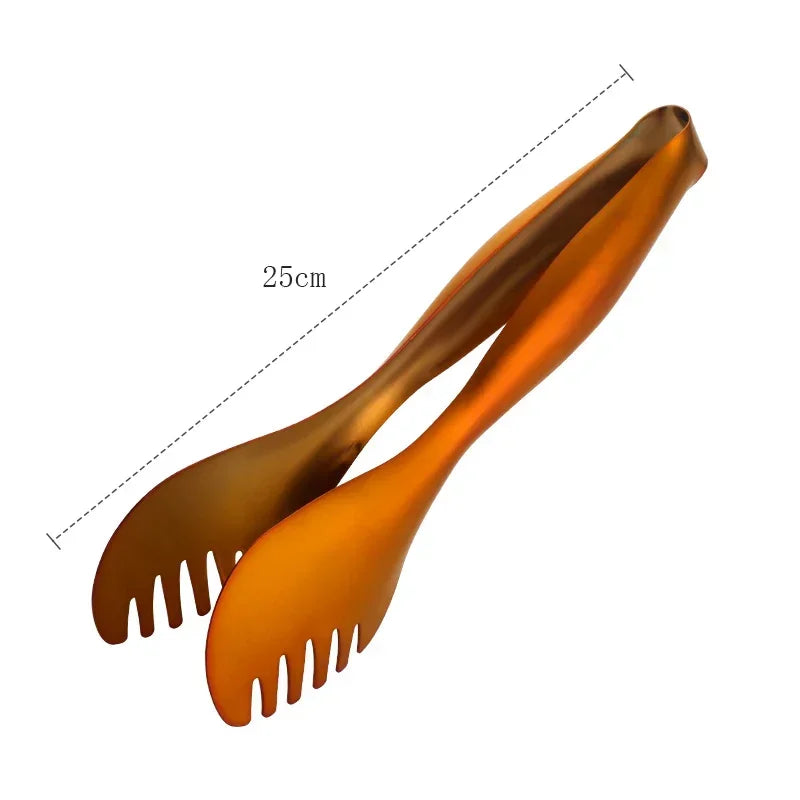 Kitchen Utensils, 1Pc Stainless Steel Food Tongs, Golden Bread Clamp, Salad Clip, Baking Pastry, BBQ Buffet Tongs, Cook