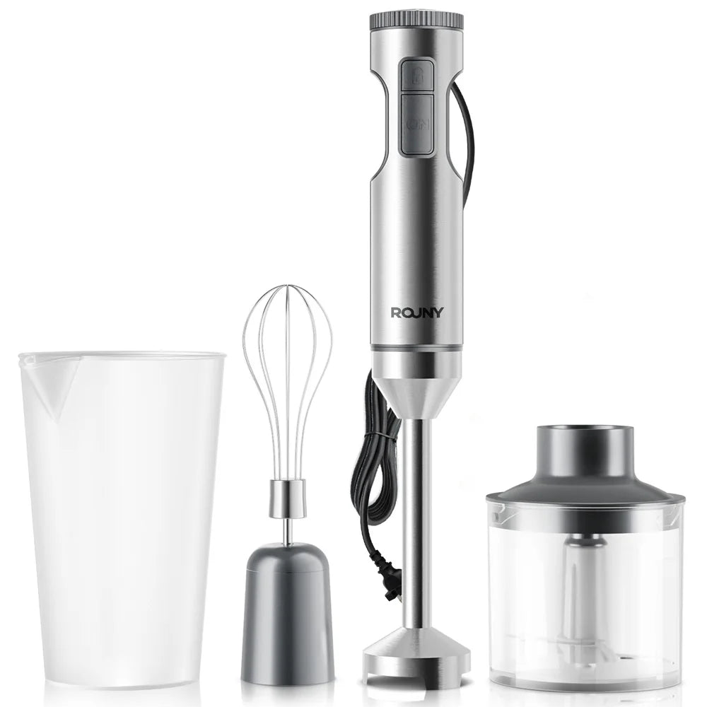 Hand Immersion Blender 1000W Powerful 4-in-1,Stainless Steel Stick Food Mixer,700ml Mixing Beaker,500ml Processor,Whisk