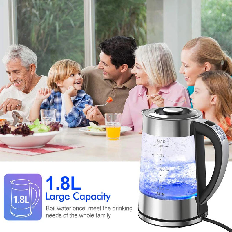 Smart Thermostatic Glass Electric Kettle 1.8L Capacity Automatic Thermostat Suitable for Home, Office, Hotel