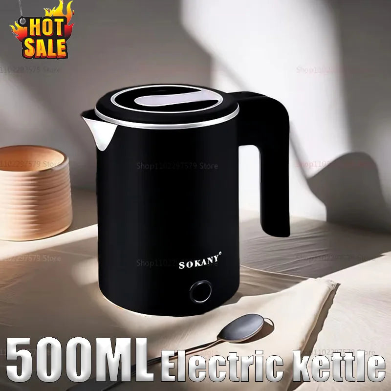 2025 New 500ml Electric Kettle Stainless Steel Portable Smart Kettle Anti-burning Dry Boil Travel Home Office Kitchen Appliance.
