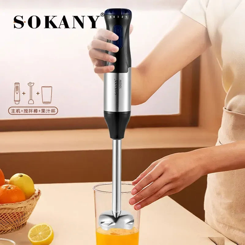 Immersion Blender Handheld  4 in 1, 1000W 5 Speed Electric Steel Mixer Stick Kitchen Gadget for Baby Food, Soup, Meat Mincing