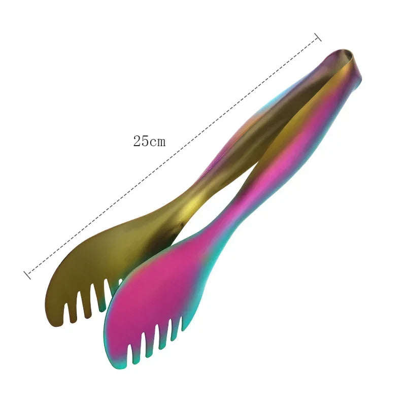 Kitchen Utensils, 1Pc Stainless Steel Food Tongs, Golden Bread Clamp, Salad Clip, Baking Pastry, BBQ Buffet Tongs, Cook