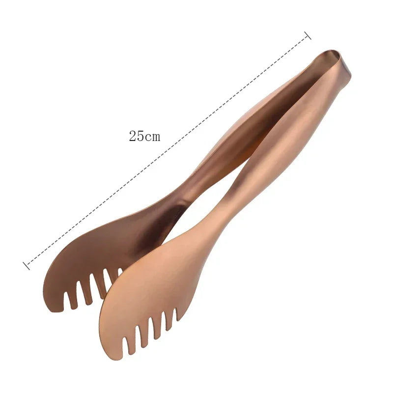 Kitchen Utensils, 1Pc Stainless Steel Food Tongs, Golden Bread Clamp, Salad Clip, Baking Pastry, BBQ Buffet Tongs, Cook