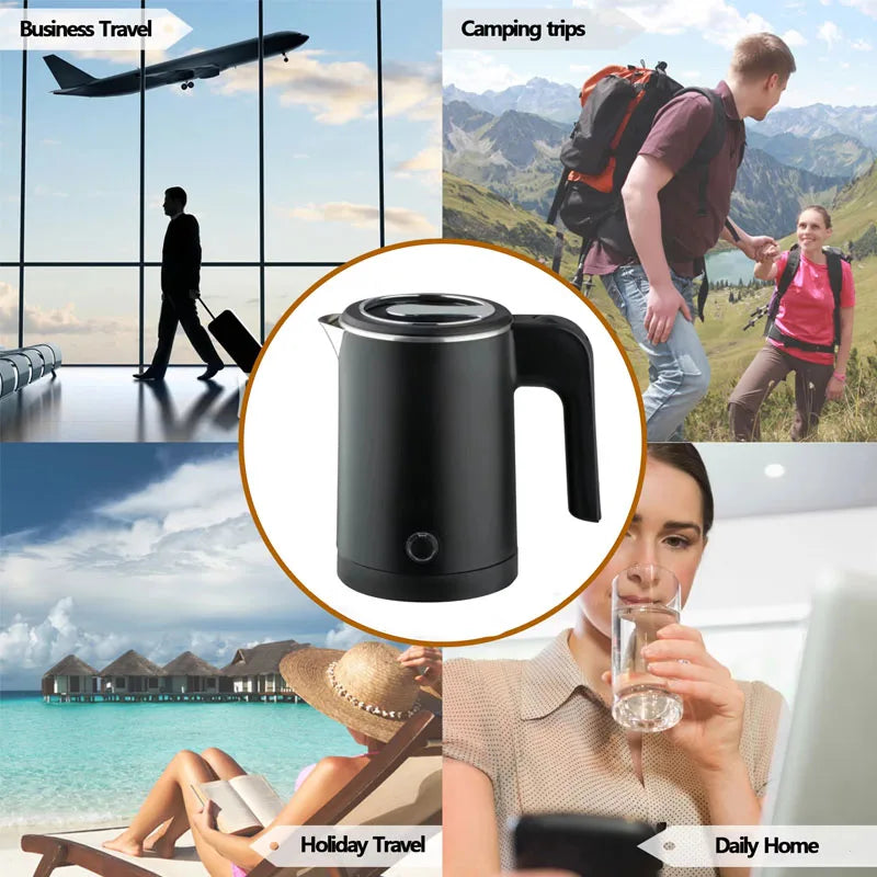 2025 New 500ml Electric Kettle Stainless Steel Portable Smart Kettle Anti-burning Dry Boil Travel Home Office Kitchen Appliance.