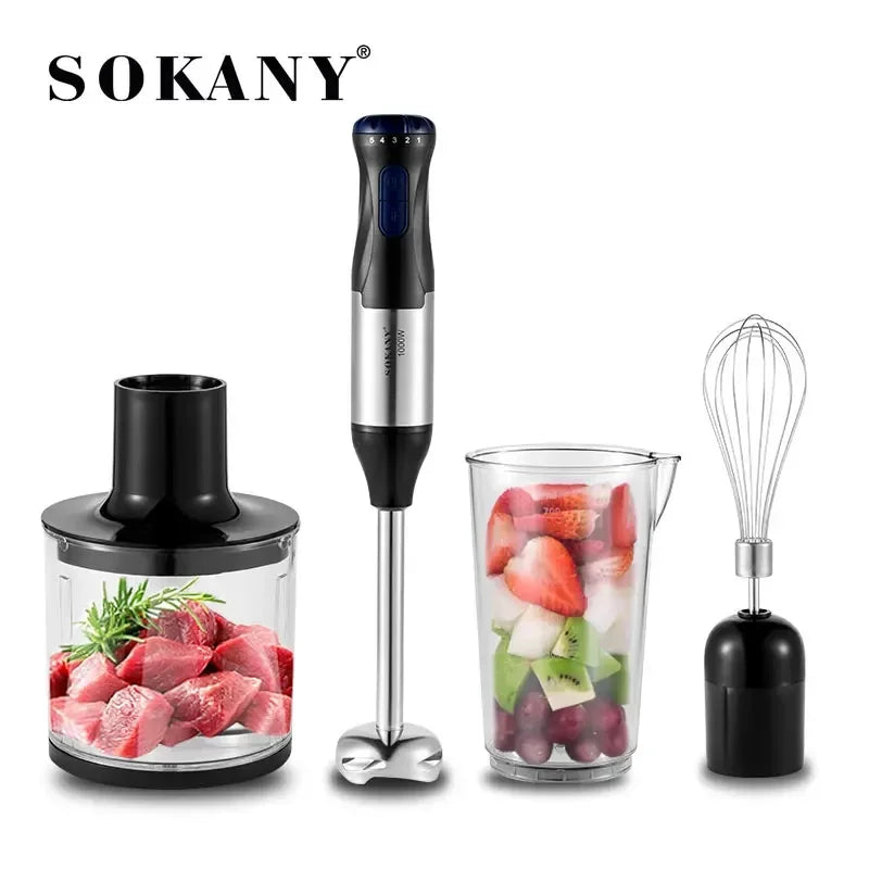 Immersion Blender Handheld  4 in 1, 1000W 5 Speed Electric Steel Mixer Stick Kitchen Gadget for Baby Food, Soup, Meat Mincing